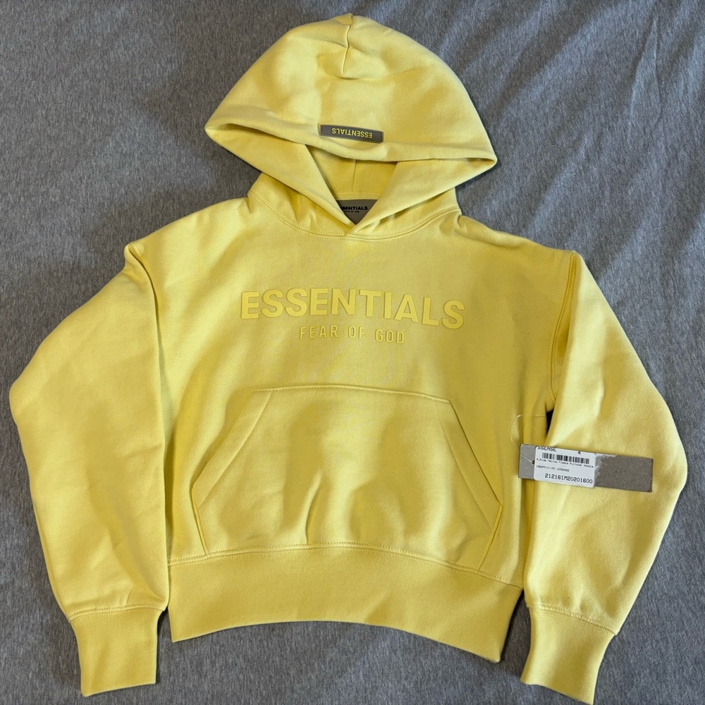 Fear of God Essentials Kids Pull-Over Hoodie Sweatshirt 'Lemonade' XS 4/5Y BNWT
